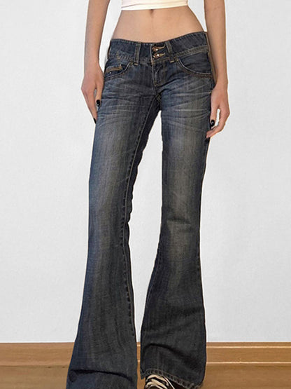 Blue Y2k Low Rise Slim Flare Jeans