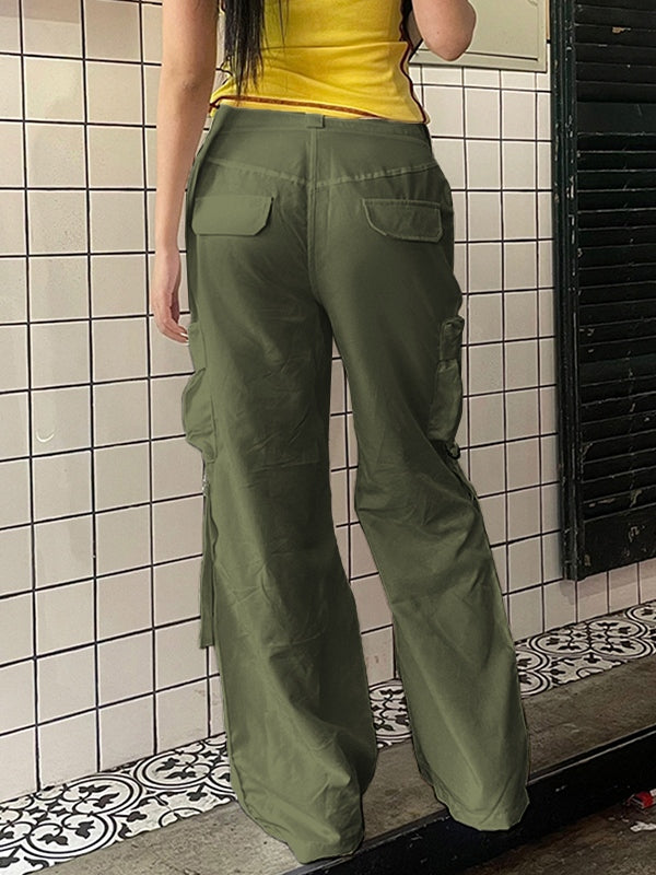 JY groene hippe pop cargobroek met lage taille en ritssluiting aan de zijkant