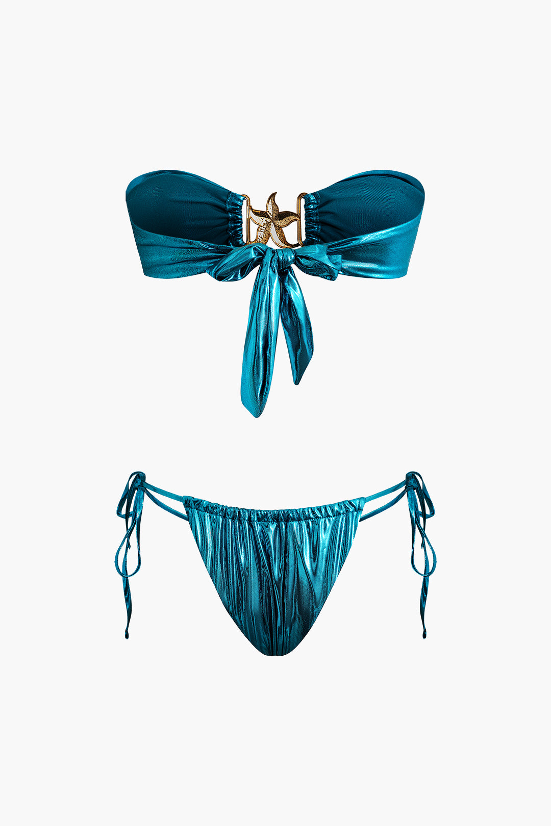 Ensemble de bikini froncé avec nœud à nouer, décor d'étoile de mer vintage