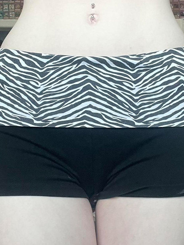 Vintage Stitching Shorts with Zebra Print