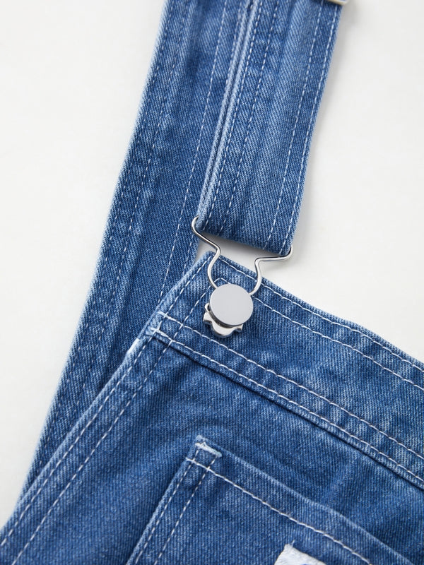 Blauwe vintage denim overall met gewassen effect