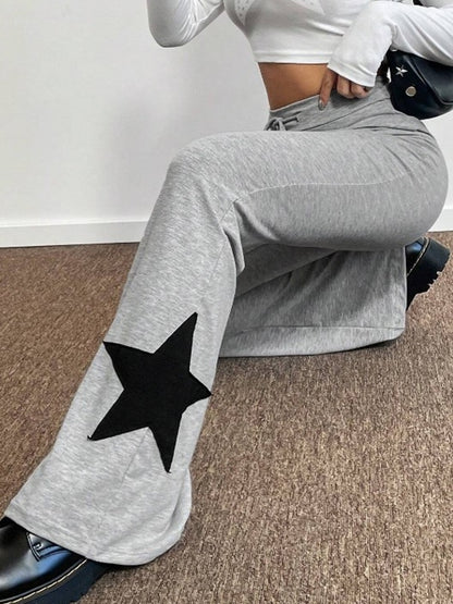 Hip Pop Highly Elastic Drawstring Flare Pants with Star Print