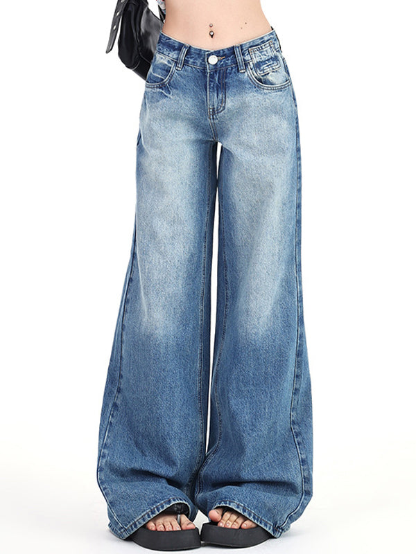 Vintage Washed Effect Low Waist Boyfriend Jeans