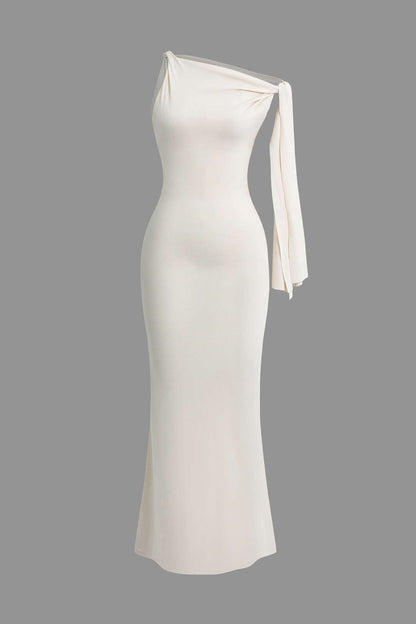 White Asymmetrical Twist Knot Mermaid Maxi Dress