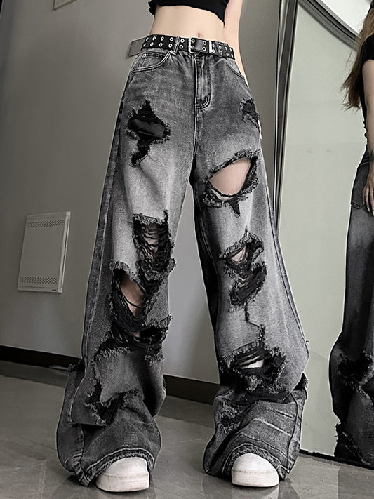 Black Ripped Boyfriend Jeans with Washed Effect