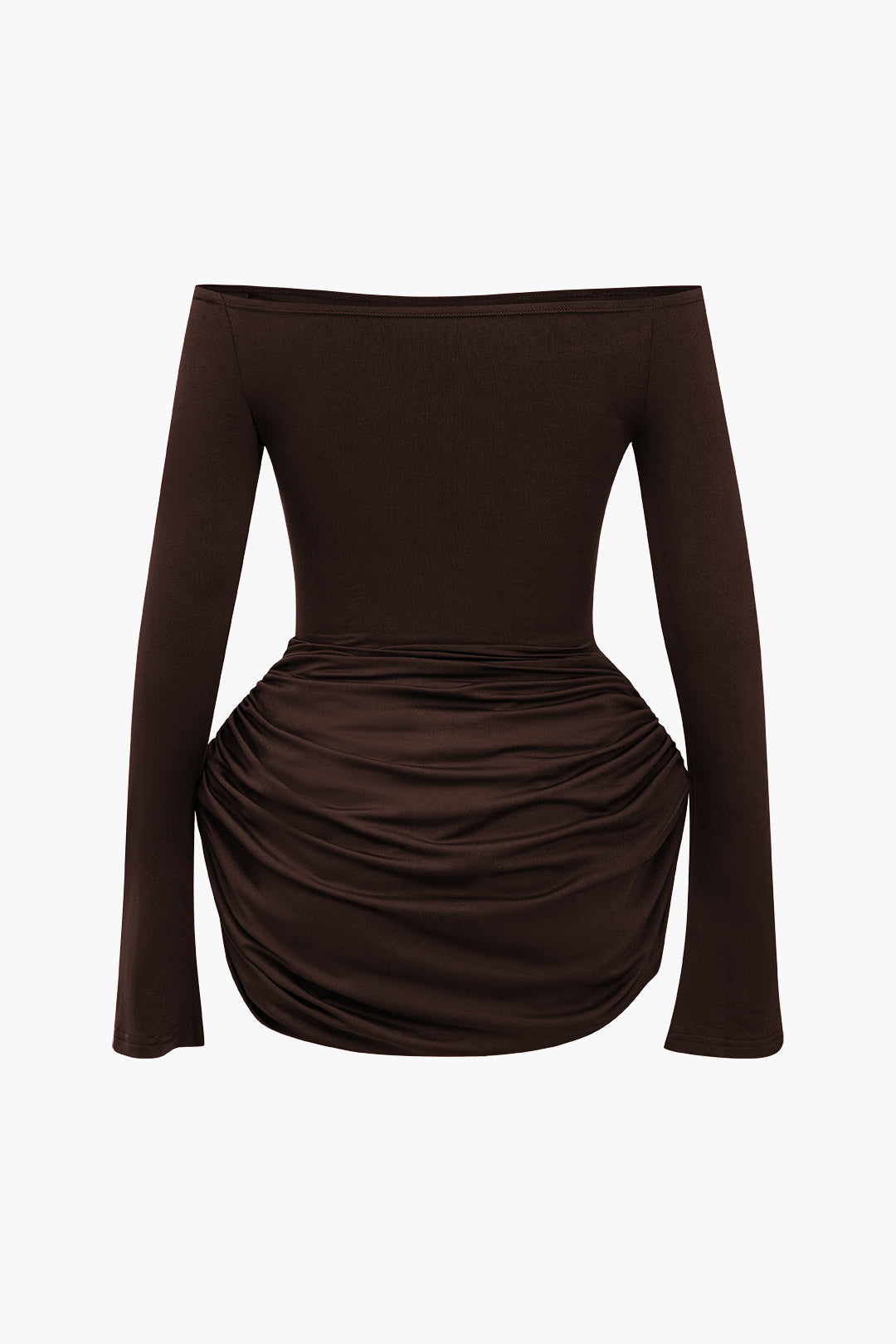 Solid Color Y2k Ruched Off Shoulder Mini Dress