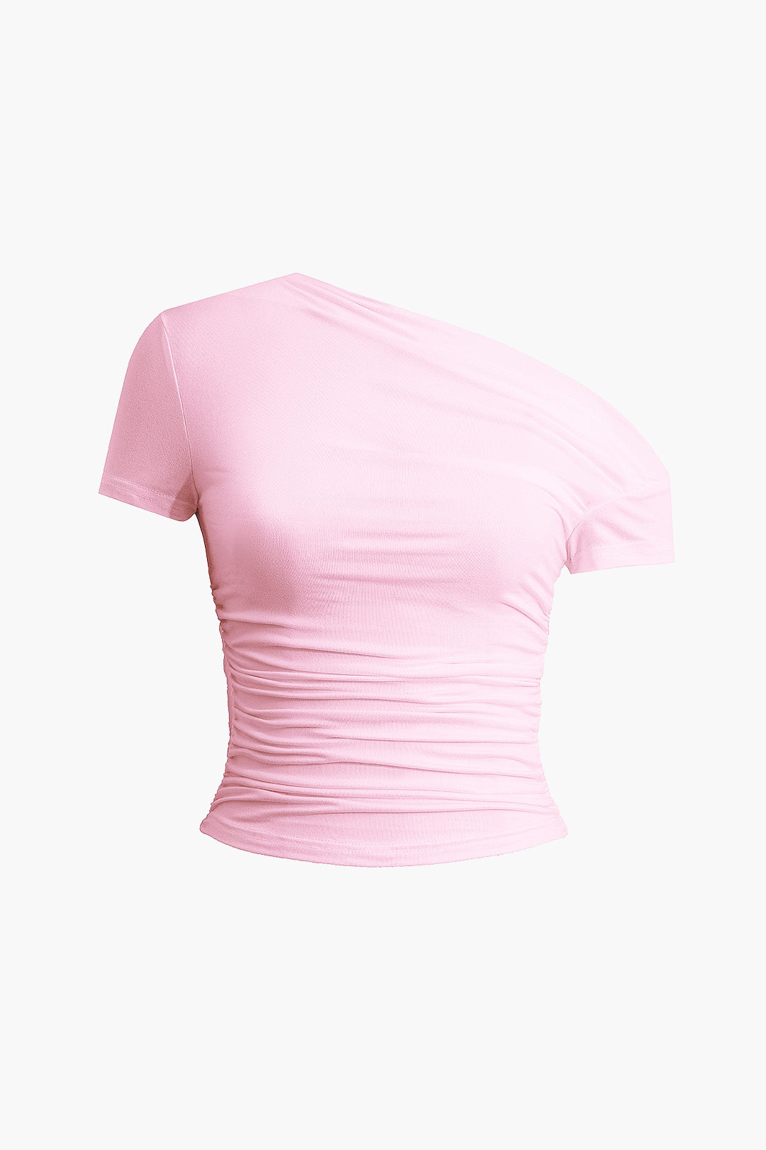 Solid Color Asymmetrical Ruched T Shirt