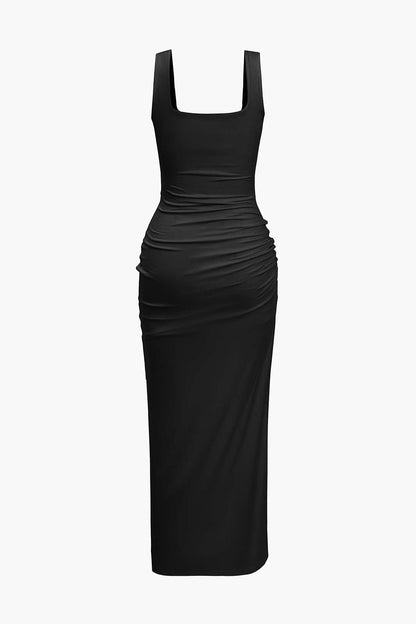 Solid Color Y2k Twist Front Cut Out Slit Midi Dress