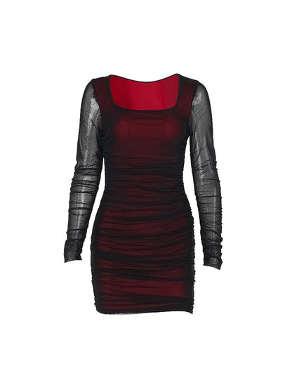 Red Y2k Temperament Slim Fit Mesh Mini Dresses