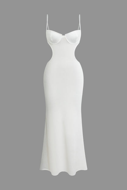 Witte uitgesneden backless bustier slip maxi-jurk