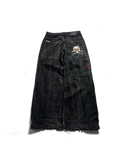 Black Vintage Embroidery Hip Hop Street Boyfriend Jeans