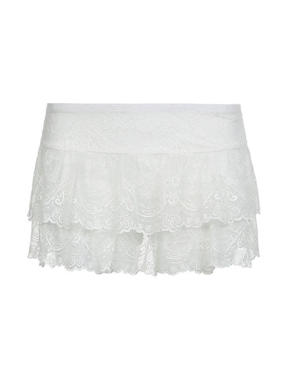 White Vintage Low Waist Versatile A-Line Mini Skirt