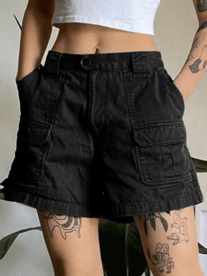 Short cargo noir classique en denim à jambe droite