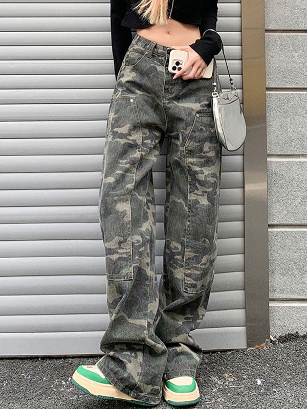 Jean cargo délavé vert camouflage