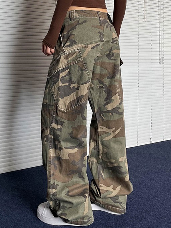 Green Vintage Camouflage Print Cargo Pants