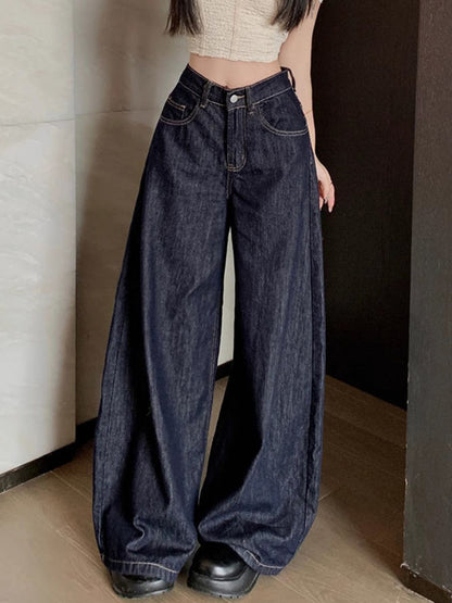 Blue Vintage Washed Wide Legs Boyfriend Jeans