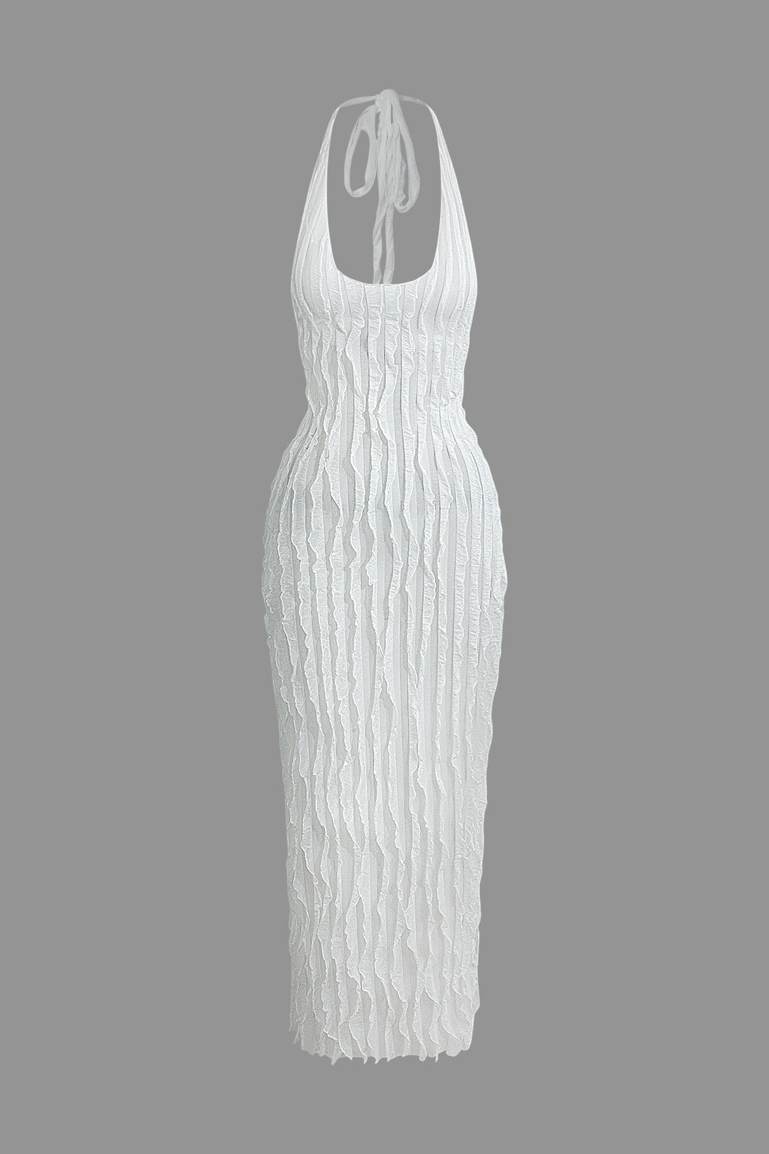 Ruffle Texture Halter V Neck Backless Maxi Dress