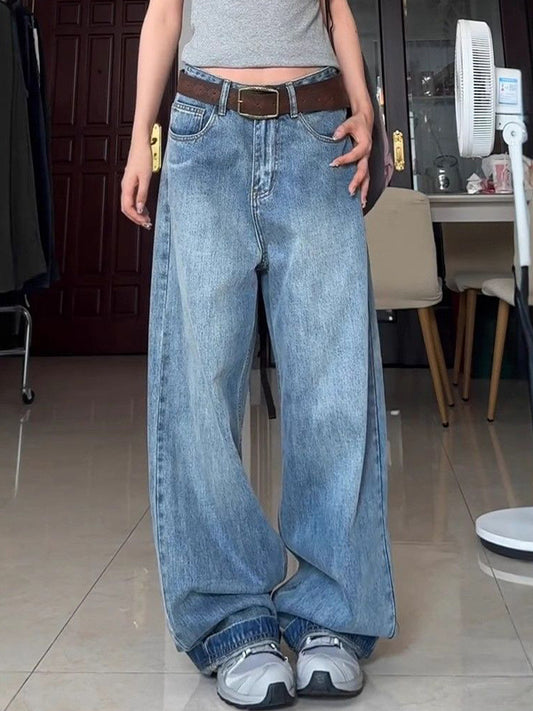 Blue Vintage Water Washed Straight Tube Boyfriend Jeans