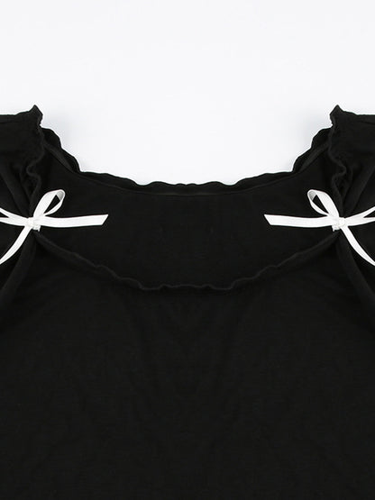 Sweet Bow Square Neck Short Sleeve Crop Tee