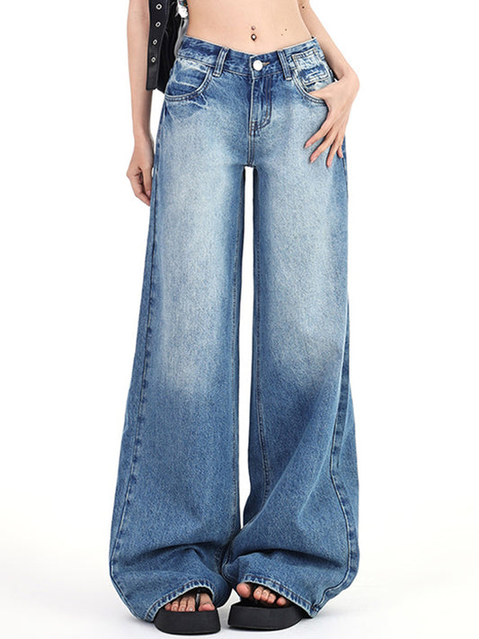 Vintage gewassen effect lage taille boyfriend jeans