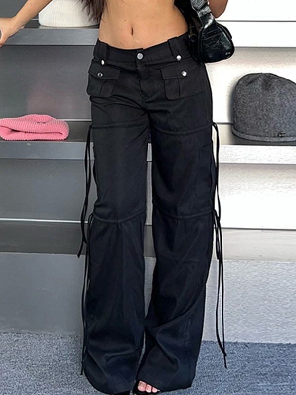 Zwarte hiphop cargobroek met lage taille en zaklint