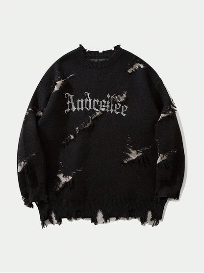 American Vintage Oversized Sweater With Ripped Letters