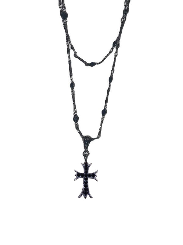 Collier croix avec perles doubles couches