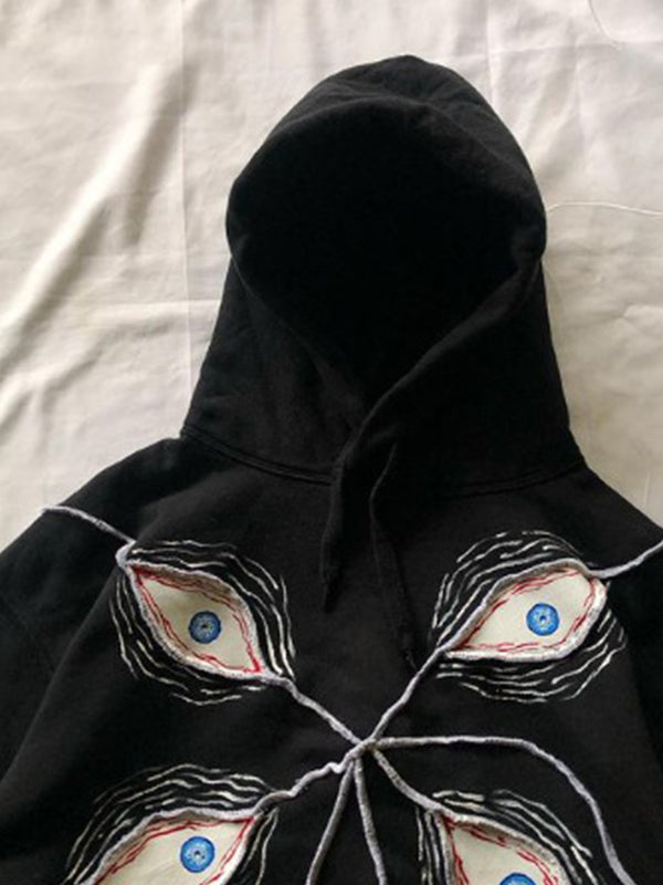 Black Vintage Eye Pattern Oversized Hoodie