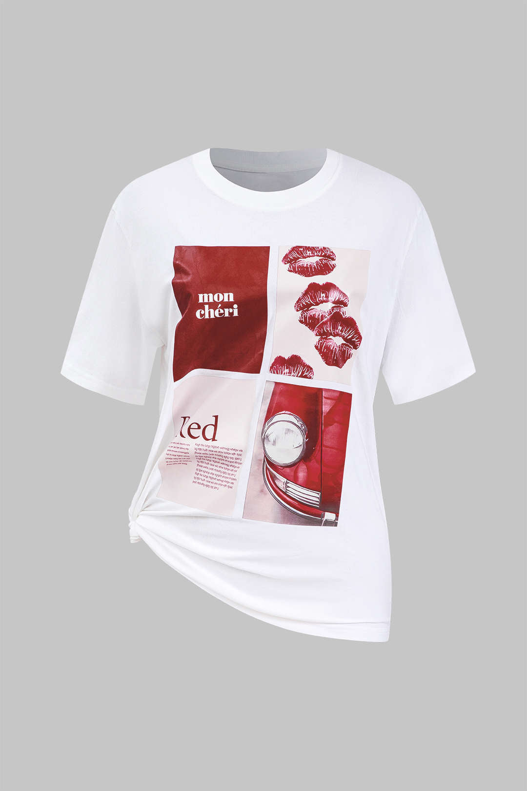 White Y2k Letter Print Round Neck Short Sleeve T-Shirt