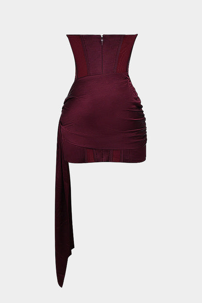 Burgundy Y2k Satin Asymmetrical Sleeveless Mini Dress