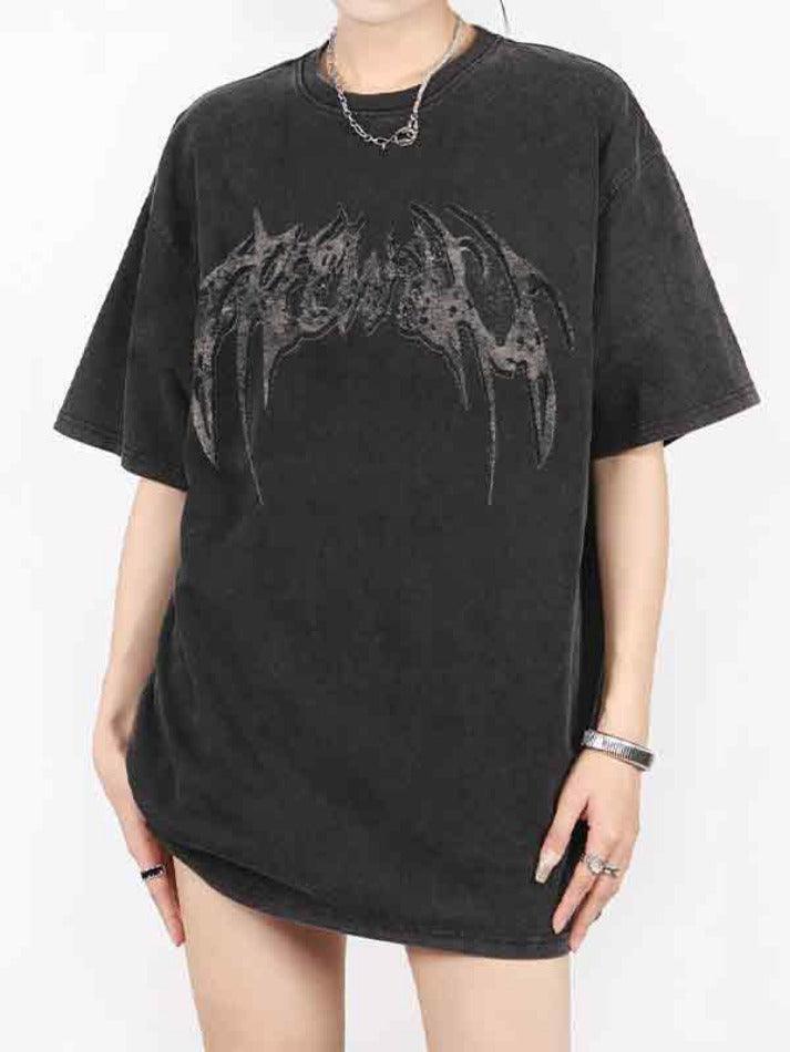 Punk oversized T-shirt met korte mouwen en vleugelprint