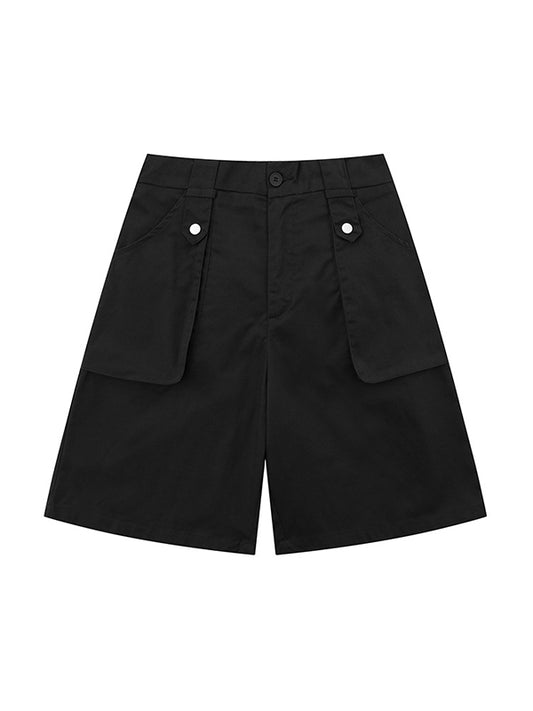 Black Basic Cargo Shorts with Big Pockets