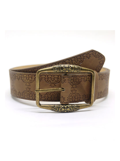 Brown Vintage Distressed Embossed Buckle Belt