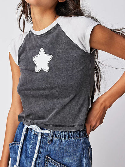 Multi Color Y2k Star Print Short Sleeve T-Shirt