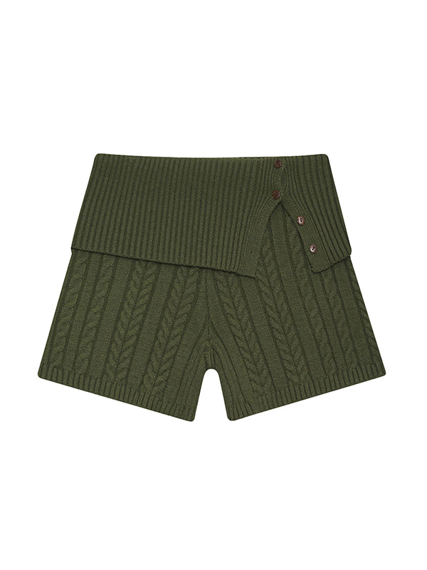 Short tricoté vintage vert avec fente boutonnée