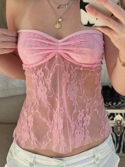 Haut bandeau dos nu à nouer avec dentelle transparente