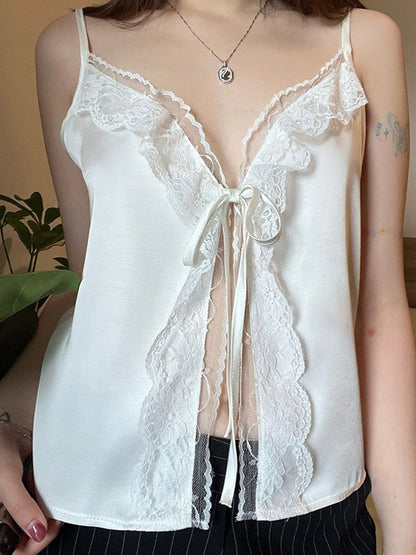 White Y2k Lace Up Lacing Cami Top