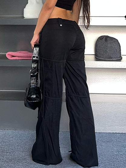Zwarte hiphop cargobroek met lage taille en zaklint