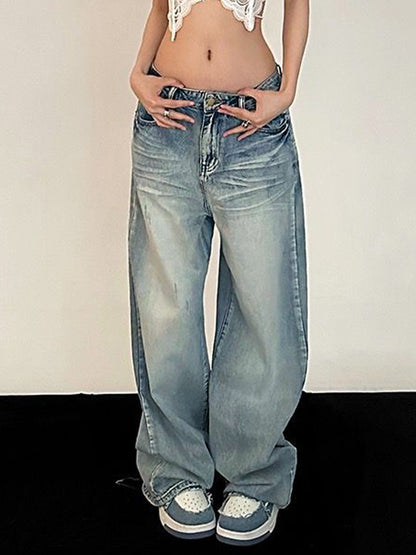 Vintage gewassen losse boyfriend jeans met dweildetail