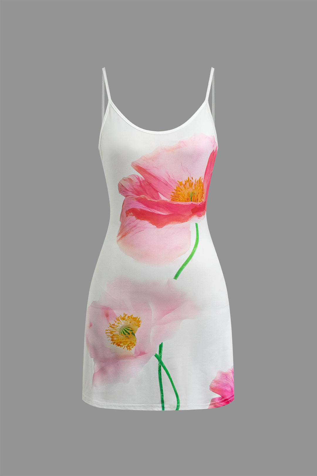 Witte vintage bloemenprint backless slip mini-jurk