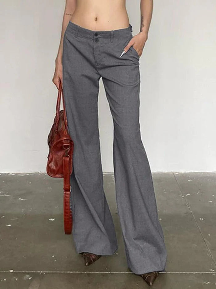 Pantalon de costume taille basse polyvalent gris vintage