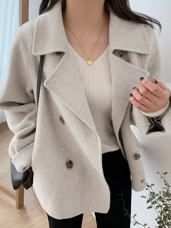 Shawl Collar Double Breasted Loose Coat