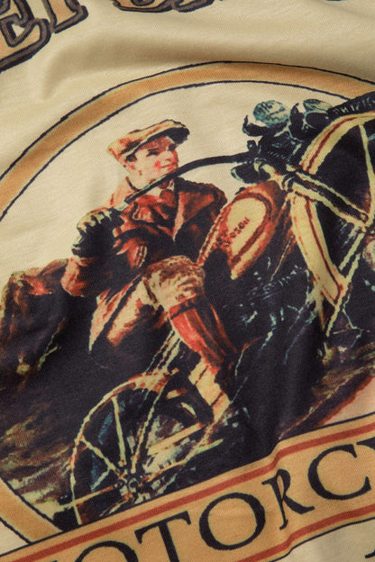 Kaki mouwloos T-shirt met retro motorfiets grafische print