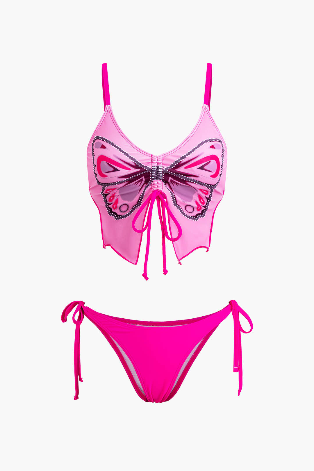 Y2K Butterfly Pattern Lace Up Bikini Set