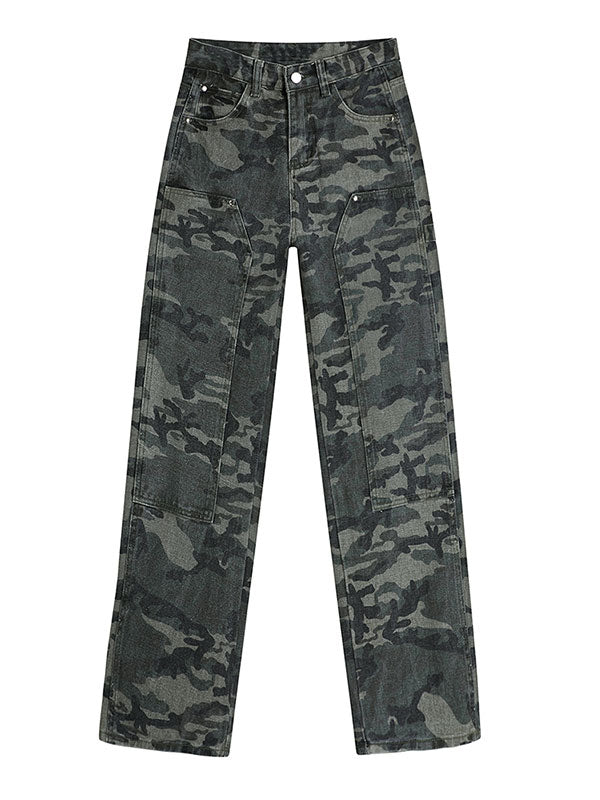 Jean cargo délavé vert camouflage