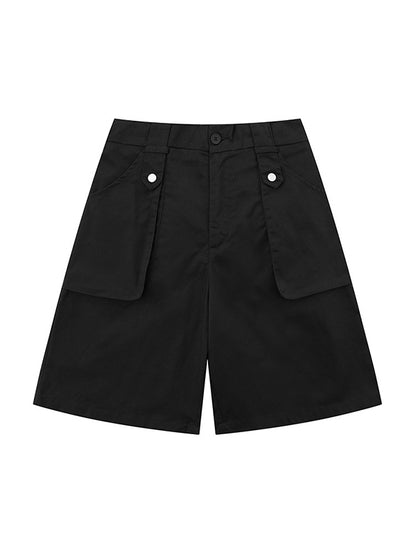Black Basic Cargo Shorts with Big Pockets