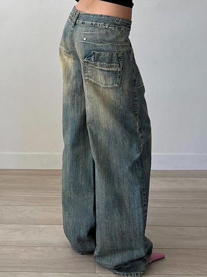 Punk Distressed Irregular Dividing Line Baggy Jeans