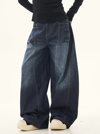 Dark Blue Vintage Oversize Structured Scimitar Jeans