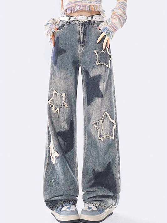 Multi Color Vintage Star Design Boyfriend Jeans