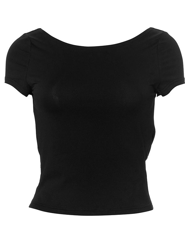 Black Y2k Backless Short Sleeve Tee